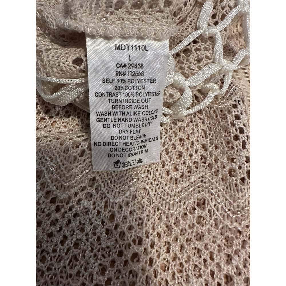 Miss Me Lace Poncho Lightweight Long Crochet Fringe Boho Hippie Size L - Picture 4 of 7